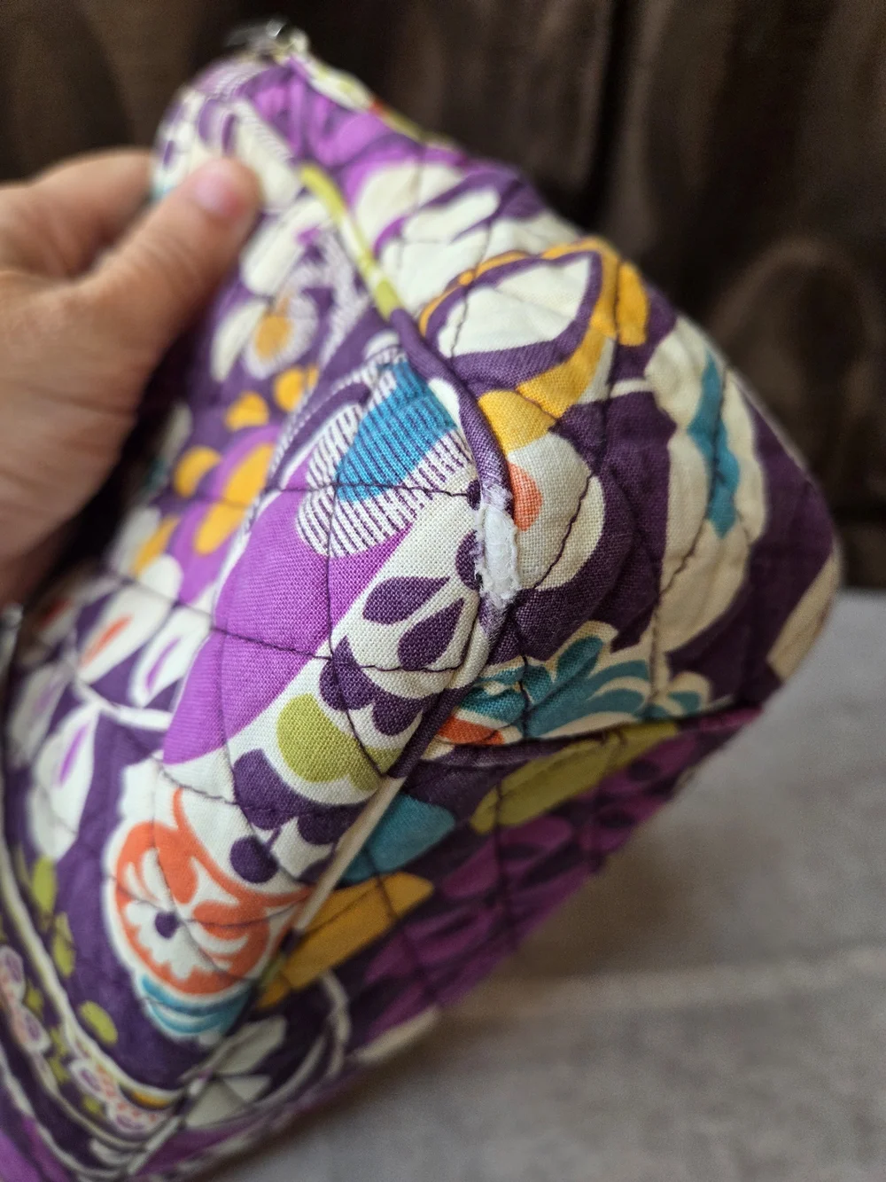 Vera Bradley Purple Quilted Floral Shoulder Bag-Corners Have Wear